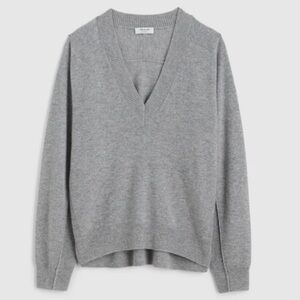 Grey 100% cashmere V-Neck Women's Sweater madewell size large